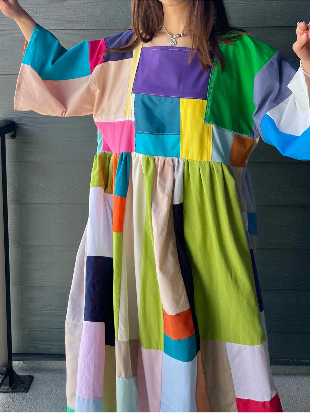 Handmade Quilted Patchwork Colorblock Dress SKU 07081 - Picture 8 of 16